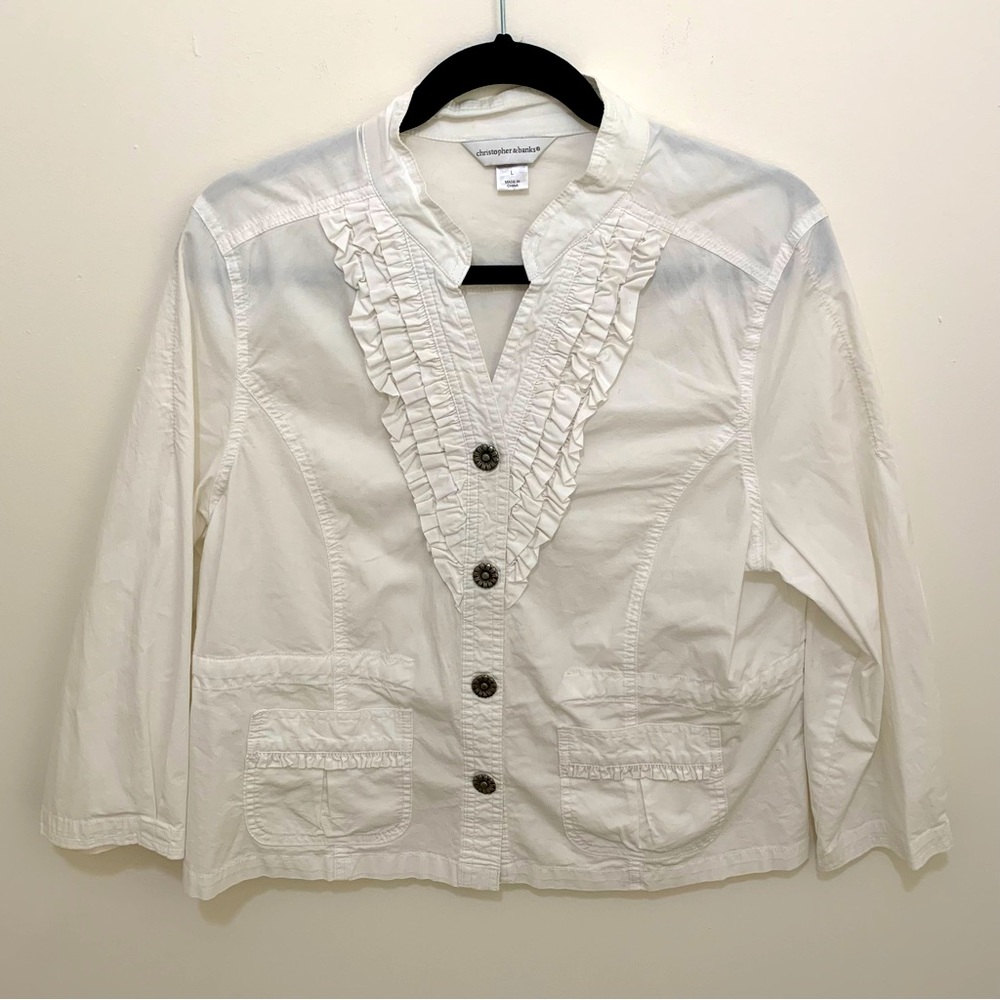 Christopher & Banks White Cotton blend Long Sleeve Top shirt